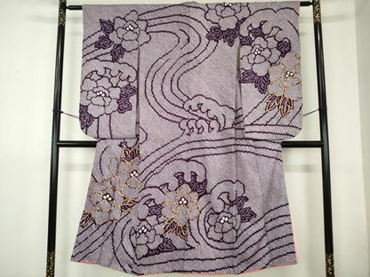 平和屋着物∵女の子　十三参り　子供　祝着　駒刺繍　総絞り　牡丹　金糸　逸品　DABK5201ea