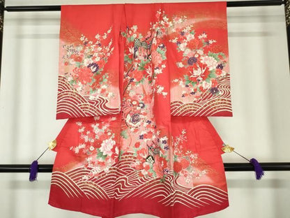 平和屋着物[]お宮参り　女の子　祝着　産着　初着　のしめ　御所車花文　金彩　逸品　DABK5209ea