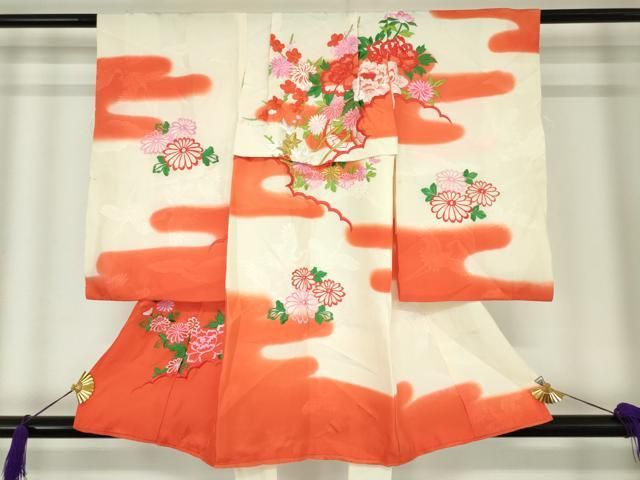 平和屋着物[]お宮参り　女の子　祝着　産着　初着　のしめ　総刺繍　花車文　暈し染め　金糸　逸品　DABK5210ea