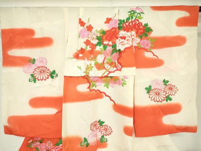 平和屋着物[]お宮参り　女の子　祝着　産着　初着　のしめ　総刺繍　花車文　暈し染め　金糸　逸品　DABK5210ea