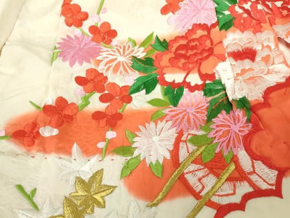 平和屋着物[]お宮参り　女の子　祝着　産着　初着　のしめ　総刺繍　花車文　暈し染め　金糸　逸品　DABK5210ea