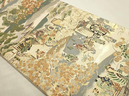 平和屋本店▼六通柄袋帯　紹巴　貴人聚遊楽絵文様　本金箔　正絹　逸品　DABK5522sf