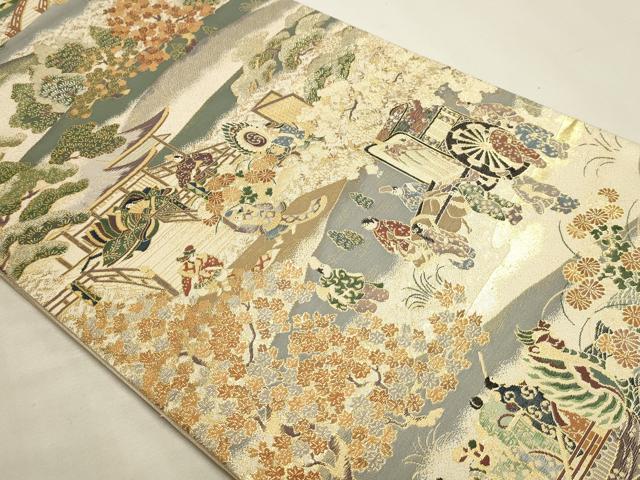 平和屋本店▼六通柄袋帯　紹巴　貴人聚遊楽絵文様　本金箔　正絹　逸品　DABK5522sf