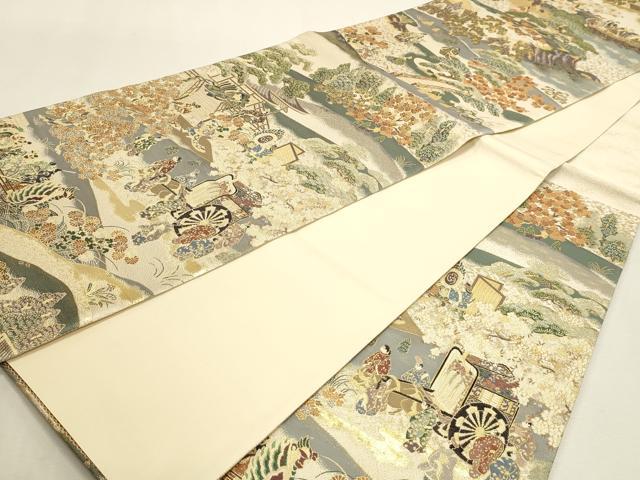 平和屋本店▼六通柄袋帯　紹巴　貴人聚遊楽絵文様　本金箔　正絹　逸品　DABK5522sf