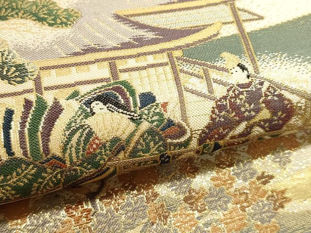平和屋本店▼六通柄袋帯　紹巴　貴人聚遊楽絵文様　本金箔　正絹　逸品　DABK5522sf
