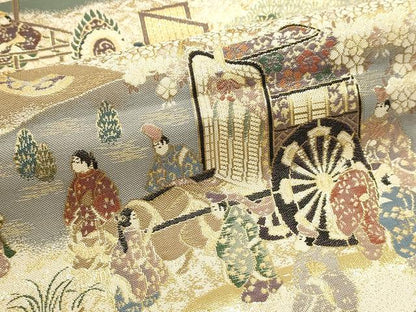 平和屋本店▼六通柄袋帯　紹巴　貴人聚遊楽絵文様　本金箔　正絹　逸品　DABK5522sf