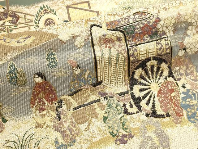 平和屋本店▼六通柄袋帯　紹巴　貴人聚遊楽絵文様　本金箔　正絹　逸品　DABK5522sf