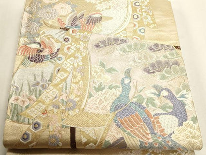 平和屋本店▼六通柄袋帯　間道　九百錦　衣祈花鳥文　24Ｋ本金箔　正絹　逸品　DABK5524sf