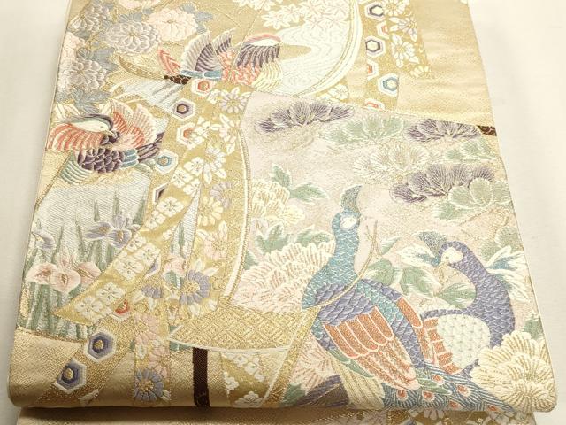 平和屋本店▼六通柄袋帯　間道　九百錦　衣祈花鳥文　24Ｋ本金箔　正絹　逸品　DABK5524sf
