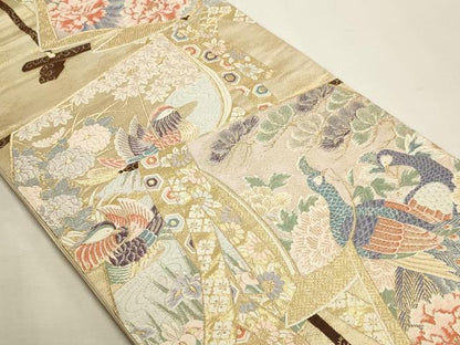 平和屋本店▼六通柄袋帯　間道　九百錦　衣祈花鳥文　24Ｋ本金箔　正絹　逸品　DABK5524sf