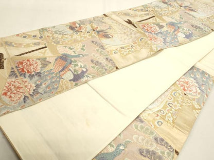 平和屋本店▼六通柄袋帯　間道　九百錦　衣祈花鳥文　24Ｋ本金箔　正絹　逸品　DABK5524sf