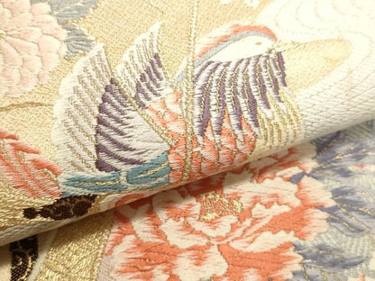 平和屋本店▼六通柄袋帯　間道　九百錦　衣祈花鳥文　24Ｋ本金箔　正絹　逸品　DABK5524sf