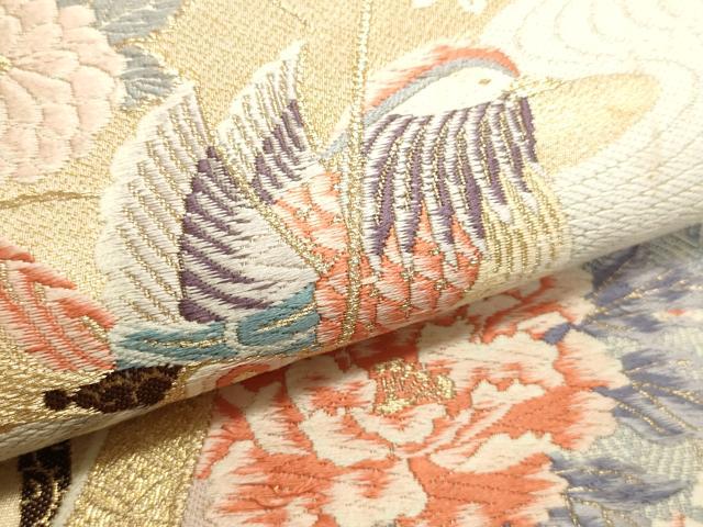 平和屋本店▼六通柄袋帯　間道　九百錦　衣祈花鳥文　24Ｋ本金箔　正絹　逸品　DABK5524sf