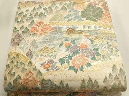 平和屋本店▼六通柄袋帯　唐織　京名所　石庭　本金箔　正絹　逸品　DABK5527sf