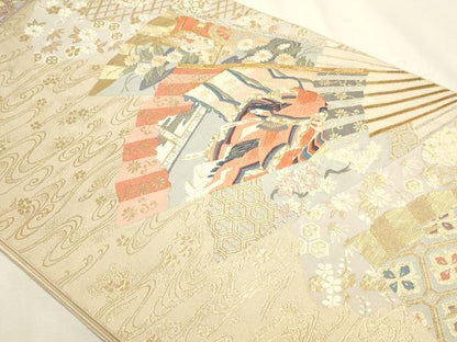 平和屋本店▼六通柄袋帯　唐織　人物御所車花文　本金箔24Ｋ　正絹　逸品　DABK5529sf