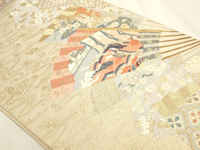 平和屋本店▼六通柄袋帯　唐織　人物御所車花文　本金箔24Ｋ　正絹　逸品　DABK5529sf