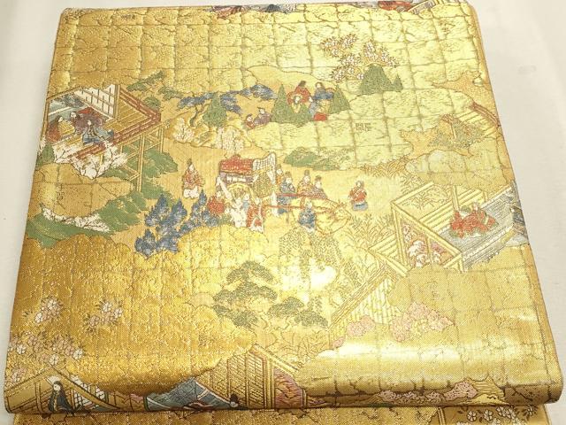 平和屋本店▼六通柄袋帯　京三景　源氏物語　本金箔　正絹　逸品　DABK5530sf