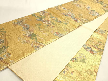 平和屋本店▼六通柄袋帯　京三景　源氏物語　本金箔　正絹　逸品　DABK5530sf