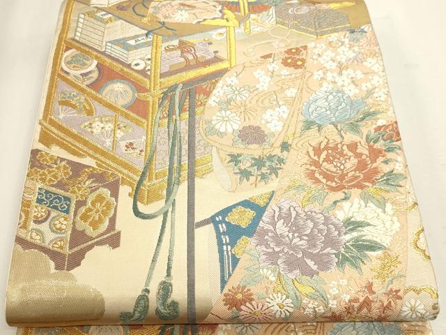 平和屋本店▼六通柄袋帯　唐織　几帳　純金箔　正絹　逸品　DABK5531sf