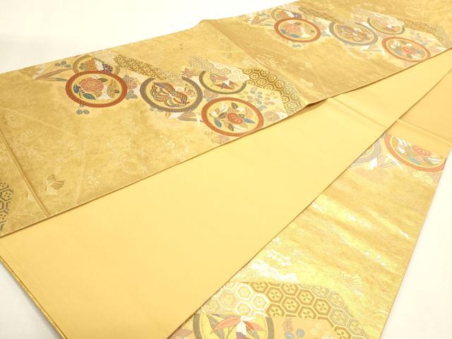 平和屋本店▼六通柄袋帯　唐織　鳳凰草花丸文　本金漆箔　正絹　逸品　DABK5532sf