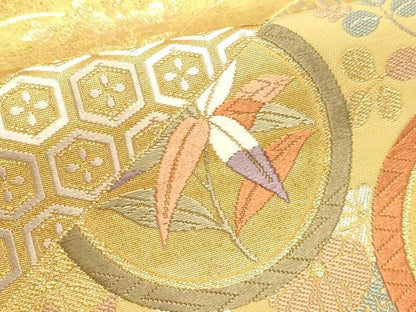 平和屋本店▼六通柄袋帯　唐織　鳳凰草花丸文　本金漆箔　正絹　逸品　DABK5532sf