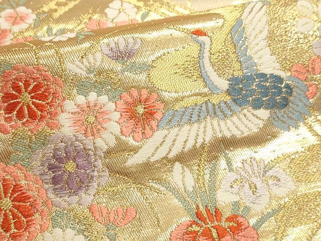平和屋本店▼六通柄袋帯　唐織　孔雀花文　本金箔　正絹　逸品　DABK5533sf