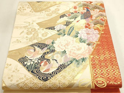 平和屋本店▼六通柄袋帯　花鳥文　本金箔　正絹　逸品　DABK5534sf