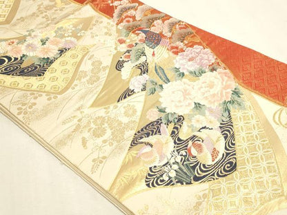 平和屋本店▼六通柄袋帯　花鳥文　本金箔　正絹　逸品　DABK5534sf
