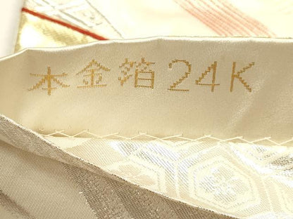平和屋本店▼両面　六通柄袋帯　裂取御車紋　本金箔24Ｋ　正絹　逸品　DABK5535sf