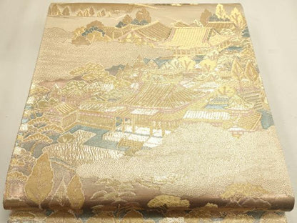平和屋本店▼六通柄袋帯　平等院全景　純金二重箔　正絹　逸品　DABK5536sf