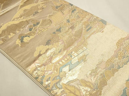 平和屋本店▼六通柄袋帯　平等院全景　純金二重箔　正絹　逸品　DABK5536sf