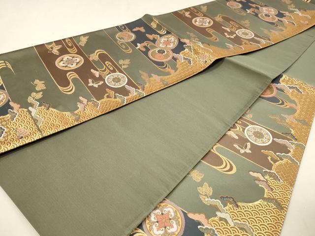 平和屋本店▼西陣　岡文織物謹製　六通柄袋帯　花蝶丸文　本金箔　証紙付き　正絹　逸品　DABK5537sf