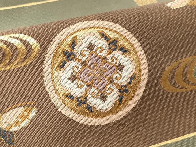 平和屋本店▼西陣　岡文織物謹製　六通柄袋帯　花蝶丸文　本金箔　証紙付き　正絹　逸品　DABK5537sf