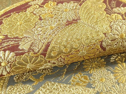 平和屋本店▼六通柄袋帯　蒔絵　本金箔　証紙付き　正絹　逸品　DABK5538sf