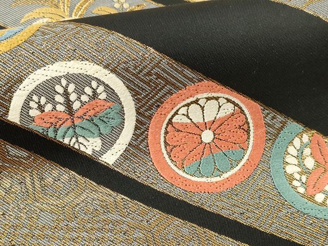 平和屋本店▼西陣　とみや織物謹製　六通柄袋帯　唐織　繍魔錦　双鶴花唐草文　黒地　本金箔　証紙付き　正絹　逸品　DABK5540sf