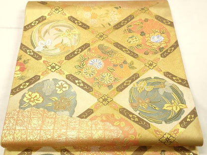 平和屋本店▼太鼓柄袋帯　天井花文　本金摺漆箔　正絹　逸品　DABK5541sf