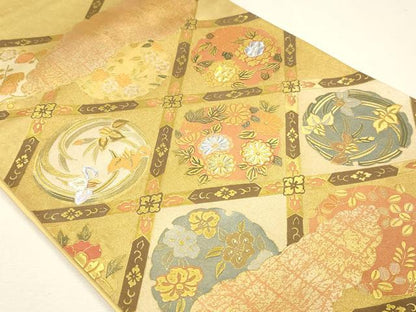 平和屋本店▼太鼓柄袋帯　天井花文　本金摺漆箔　正絹　逸品　DABK5541sf