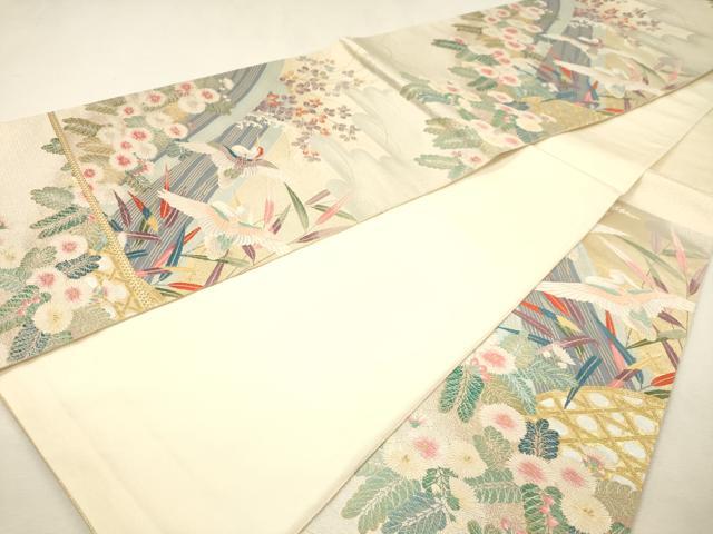 平和屋本店▼六通柄袋帯　飛鶴花文　純金24Ｋ　正絹　逸品　DABK5544sf