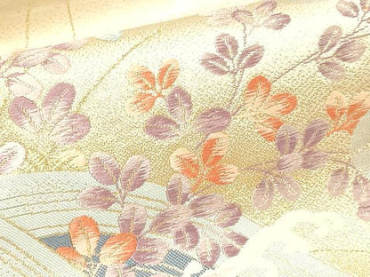 平和屋本店▼六通柄袋帯　飛鶴花文　純金24Ｋ　正絹　逸品　DABK5544sf