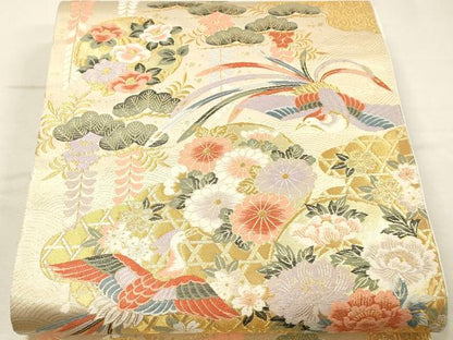 平和屋本店▼六通柄袋帯　唐織　鳳凰四季花文　本金箔　正絹　逸品　DABK5546sf