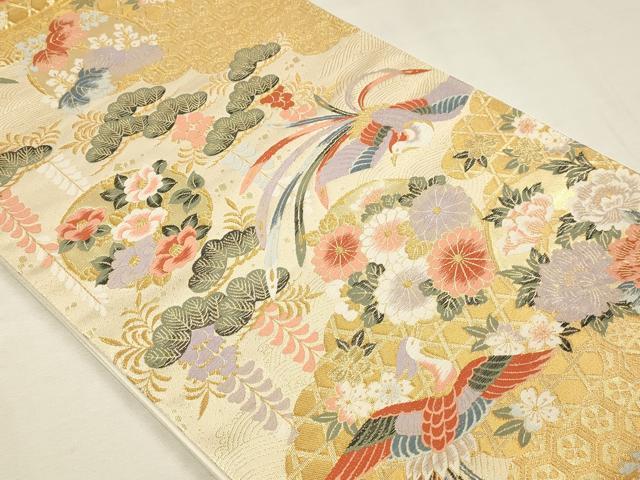 平和屋本店▼六通柄袋帯　唐織　鳳凰四季花文　本金箔　正絹　逸品　DABK5546sf