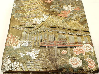平和屋本店▼六通柄袋帯　奈良室生寺　本金箔　正絹　逸品　DABK5548sf