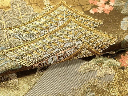 平和屋本店▼六通柄袋帯　奈良室生寺　本金箔　正絹　逸品　DABK5548sf