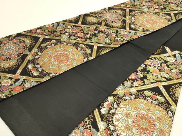 平和屋本店▼六通柄袋帯　華燐格子文　黒地　本金箔　正絹　逸品　DABK5550sf