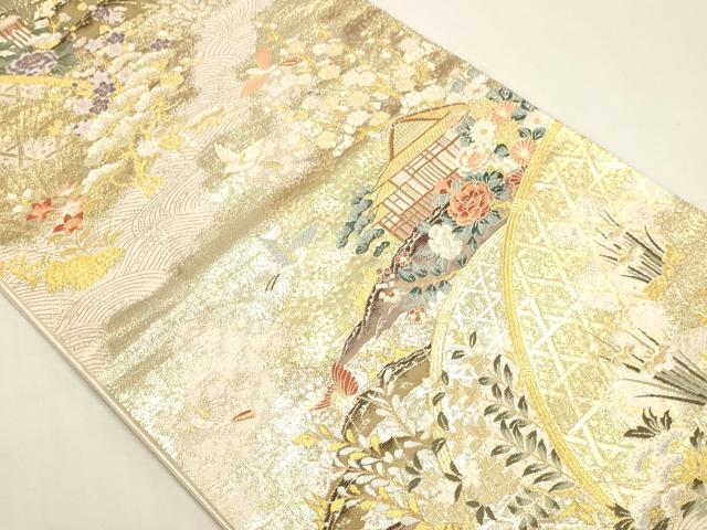 平和屋本店▼六通柄袋帯　春秋脱映文　九百本金弐重織　正絹　逸品　DABK5561sf