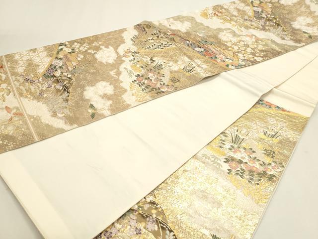 平和屋本店▼六通柄袋帯　春秋脱映文　九百本金弐重織　正絹　逸品　DABK5561sf