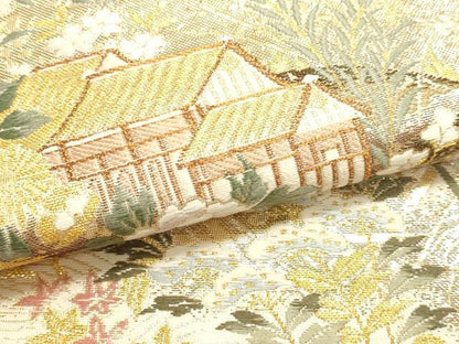 平和屋本店▼六通柄袋帯　春秋脱映文　九百本金弐重織　正絹　逸品　DABK5561sf