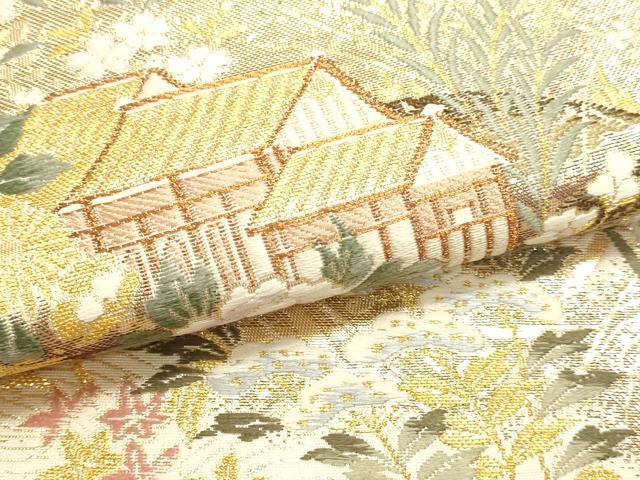 平和屋本店▼六通柄袋帯　春秋脱映文　九百本金弐重織　正絹　逸品　DABK5561sf