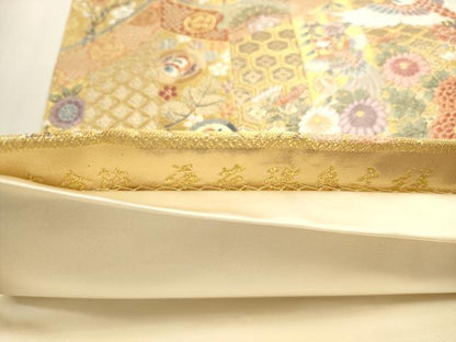 平和屋本店▼西陣　長嶋成織物　ながしま帯　六通柄袋帯　華花鳥文様　本金箔　正絹　逸品　DABK5563sf