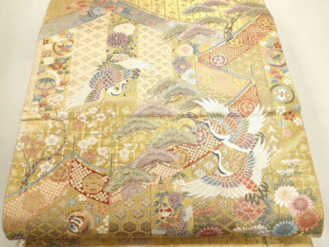 平和屋本店▼西陣　長嶋成織物　ながしま帯　六通柄袋帯　華花鳥文様　本金箔　正絹　逸品　DABK5563sf